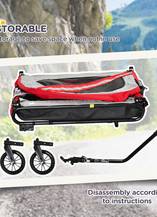 2-in-1 Pet Bike Trailer for Small Medium Dogs, Road-Visibility Dog Stroller Bicycle Carrier, Weather-Strong Bike Wagon Trailer Sidecar Attachment, Red