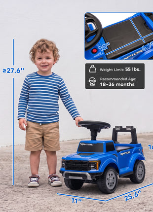 Toddler Car Licensed Ford Raptor with Headlights, Horn, Under Seat Storage, Anti-Tip Design for 18-36 Months, Blue