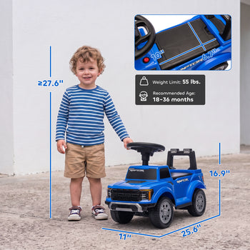 Toddler Car Licensed Ford Raptor with Headlights, Horn, Under Seat Storage, Anti-Tip Design for 18-36 Months, Blue