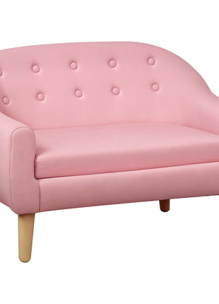 2-Seat Kids Sofa, Toddler Sofa Couch, Linen-Like Fabric & Wood Frame Sofa Chair for Ages 3-7, 11" High Seat, Pink