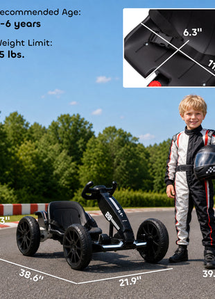 12V Electric Go Kart for Kids with Dual Motors, Adjustable Seat, Soft Start, LED Lights, EVA Wheels, for Age 3-6, Black