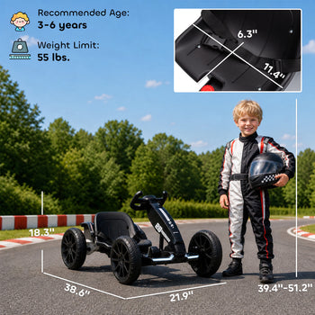 12V Electric Go Kart for Kids with Dual Motors, Adjustable Seat, Soft Start, LED Lights, EVA Wheels, for Age 3-6, Black