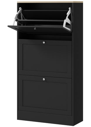 Modern Shoe Storage Cabinet with 3 Flip Drawers and Adjustable Shelves for 12-18 Pairs of Shoes, Black