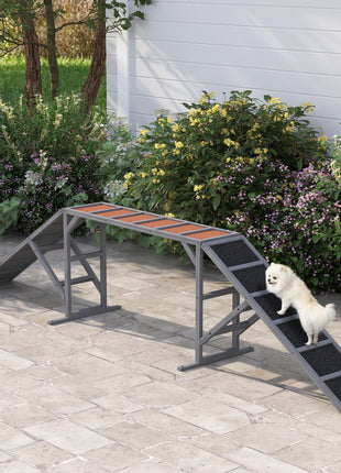 Dog Agility Equipment Ramp with Safety Bar, Non-slip Surface, for Walk and Pause Training, Gray