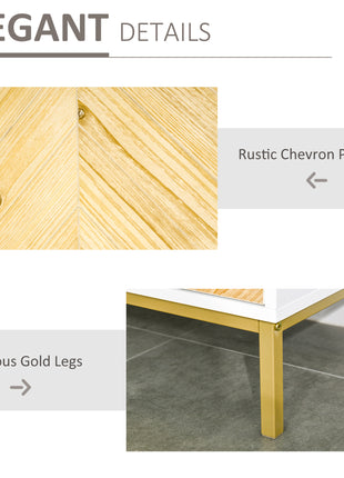 3 Door Sideboard Buffet Cabinet, Coffee Bar Cabinet with Chevron Pattern, Adjustable Shelf and Metal Legs, Natural Wood