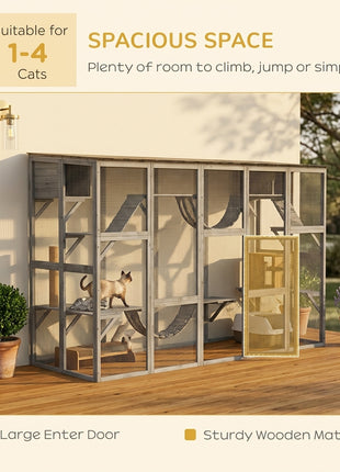 Catio Playground Cat Window Box Outside Enclosure for Multiple Cats w/ Shelves & Bridges, Gray