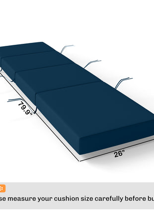 Chaise Lounge Cushion, 4" Thick Outdoor Lounge Chair Cushions with Ties for Patio, 26" x 80", Navy Blue