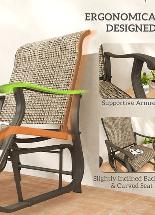 Outdoor Glider Chair Patio Glider Swing Chair with Mesh Seat, Steel Frame for Backyard, Garden, Porch, Light Mixed Brown