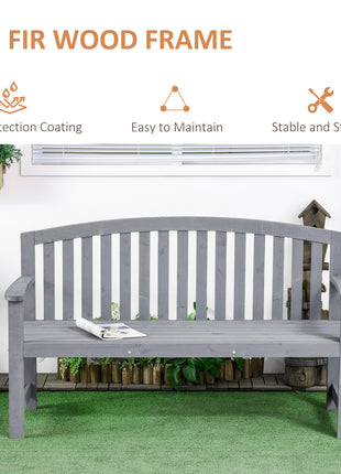 56" Outdoor Wood Bench, 2-Seater Garden Bench with Backrest and Armrest, Patio Bench for Patio, Porch, Poolside, Balcony, Gray