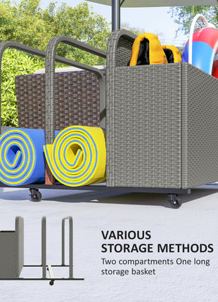 PE Rattan Pool Float Storage Organizer with Wheels, Mixed Gray