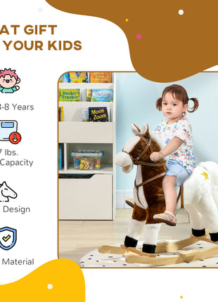 Rocking Horse with Sound, Ride on Horse with Saddle, Toddler Rocker, Gift for 3-8 Year Old, Brown