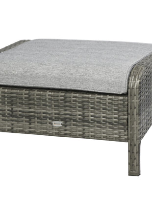 5 Pieces Rattan Wicker Lounge Chair Outdoor Patio Conversation Set with 2 Cushioned Chairs, 2 Ottomans and Tempered Glass Top Coffee Table, Gray/Light Gray