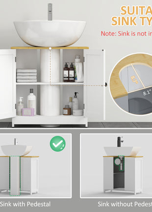 Bathroom Vanities Under Sink Storage Cabinet Cupboard with 2 Doors, 23.5" x 11.75" x 24", White