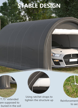10' x 16' Carport, Heavy Duty Portable Garage Storage Tent with Large Zippered Door, Anti-UV PE Canopy Cover for Car, Truck, Boat, Motorcycle, Bike, Garden Tools, Outdoor Work, Gray