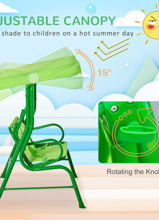 Kids Patio Swing, Adjustable Canopy Swing Glider, Kids Outdoor Swing Chair with 2 Seats, Seat-Belted Safety, Green