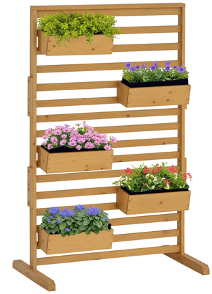 Wooden Plant Trellis Stand with 5 Hanging Planter Boxes, Freestanding Outdoor Plant Stand for Patio, Garden, Balcony, Porch