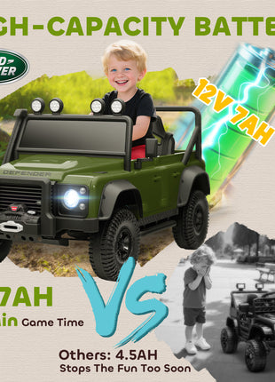 Land Rover Licensed Electric Car for Kids with Remote Control, Dual Motors, Spring Suspension, LED Lights, Dark Green