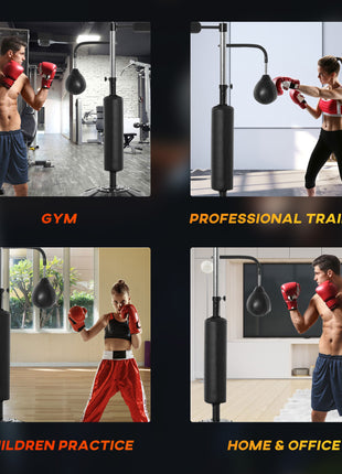 4-in-1 Boxing Punching Bag Stand with 2 Speedballs, 360° Relax Bar, & PU-Wrapped Bag & Adjustable Height, Black