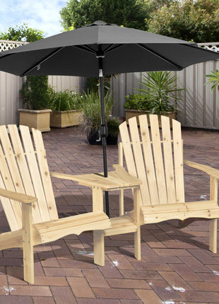 Fire Pit Seating, 2 Wooden Adirondack Chairs with Outdoor Table & Umbrella Hole, Wood 2 Person Adirondack Bench, Natural