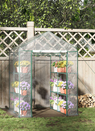 5' x 5' x 6' Mini Walk-in Greenhouse Kit, Portable Green House with 3 Tier Shelves, Roll-Up Door, and Weatherized Plastic Cover for Backyard Garden, Clear