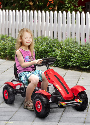 Kids Pedal Go Kart W/ Adjustable Seat, Rubber Wheels, Red