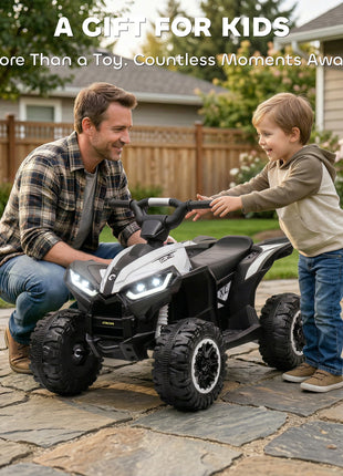 12V Kids ATV Quad Car with Forward & Backward Function, Four Wheeler for Kids with Wear-Resistant Wheels, Music, Up to 3.7 MPH, Electric Ride-on ATV for Toddlers Ages 3+ Years Old, White