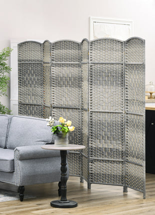 Folding Room Divider Screen 6 Panel 6' Tall Privacy Screen Freestanding Wood Partition for Home Office, Mixed Gray