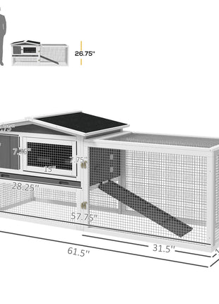 Rabbit Hutch 2-Story Bunny Cage, Guinea Pig Cage Indoor Outdoor, Small Animal House with Slide Out Tray, for Rabbits, Chickens, Ducks, 61.5" x 23" x 27", Light Gray