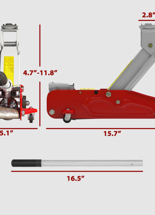 2 Ton Low Profile Hydraulic Floor Jack, Heavy Duty Steel Racing Car Jack, 4.7"-11.8" Lift Range, Red