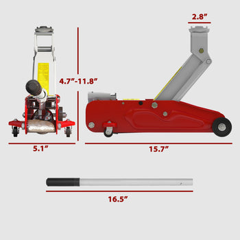 2 Ton Low Profile Hydraulic Floor Jack, Heavy Duty Steel Racing Car Jack, 4.7"-11.8" Lift Range, Red
