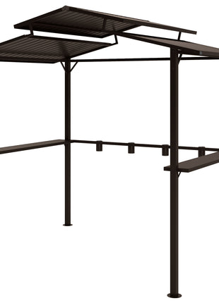 8 x 5ft Hardtop Grill Gazebo with Double Metal Roof, 2 Side Shelves and 4 Cup Holders for Patio Backyard Lawn Deck