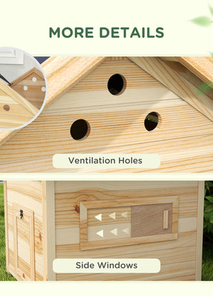 Duck Coop, Wooden Duck House with Openable Roof & Double Doors, Natural Wood