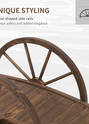 3.3ft Wooden Garden Bridge Arc Footbridge with Half-Wheel Style Railings & Solid Fir Construction, Stained Wood
