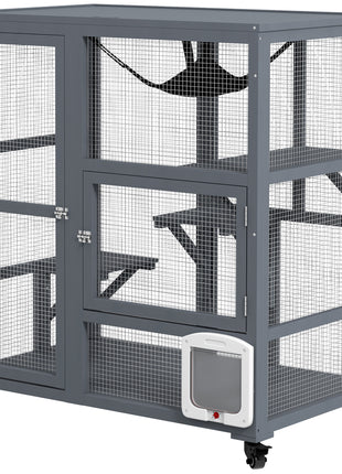 Cat House, Indoor Cat Enclosure on Wheels with Openable Top, 39"