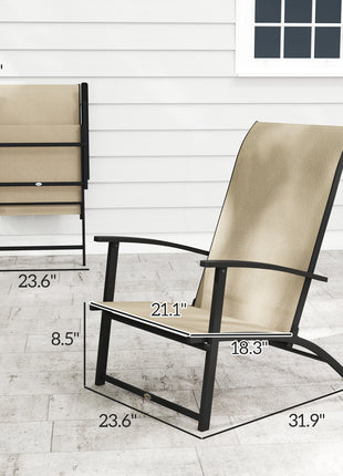 Set of 2 Outdoor Dining Chairs with High Back, Armrests, Folding Patio Chairs for Patio, Lawn, Camping, Beige