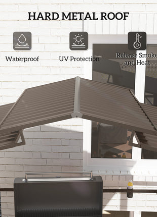8 x 5ft Hardtop Grill Gazebo with Double Metal Roof, 2 Side Shelves and 4 Cup Holders for Patio Backyard Lawn Deck