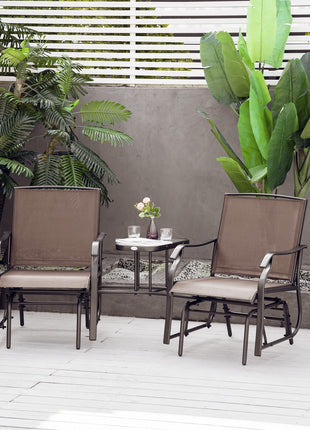 Outdoor Glider Chairs with Coffee Table, Patio 2-Seat Rocking Chair Swing Loveseat with Breathable Sling for Backyard, Garden, and Porch, Coffee Brown