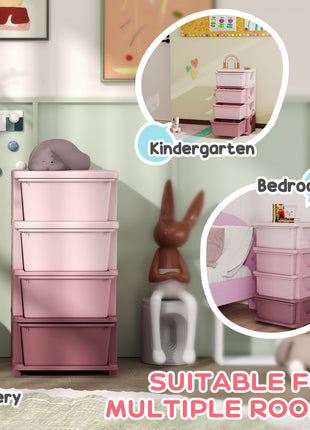 30" 4 Tier Kids Storage Unit Dresser Tower w/ 4 Drawers, Pink