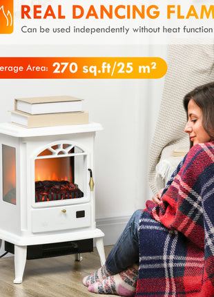 23" Electric Infrared Fireplace Stove, Freestanding Fire Place Heater with Realistic Log Flame, Adjustable Temperature, Timer, 1000W/1500W, White