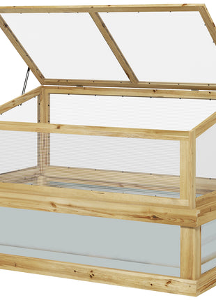 Raised Garden Flower Bed Kit with Lean-to Greenhouse, Wooden Cold Frame Planter, 41" x 22.5" x 28.25", Natural