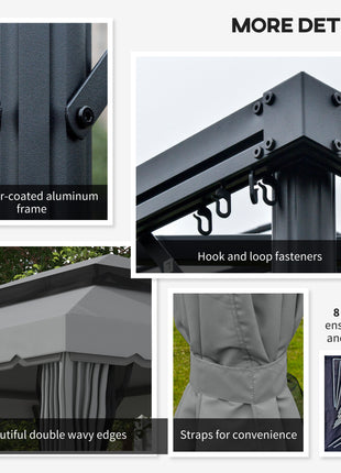 10' x 13' Patio Gazebo w/ Aluminum Frame Double Roof, Outdoor Gazebo Canopy Shelter with Netting & Curtains, Gray