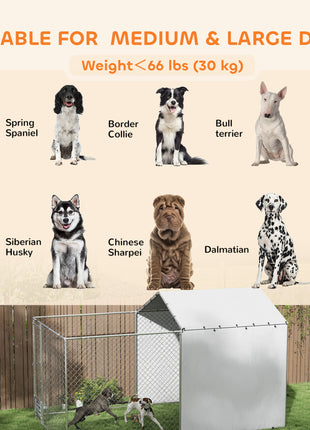Galvanized Chain Link Large Outdoor Dog Kennel with Waterproof & UV-Resistant Cover, for M&L Dogs, 13.1' x 7.5' x 7.5'