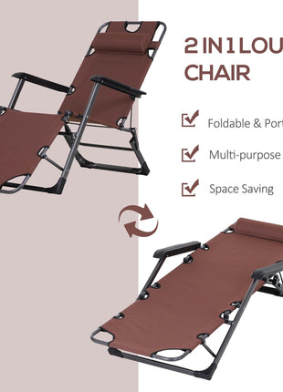Oxford Fabric Metal Frame Outdoor Pool Sun Lounger Lounge Chair 120°/180°, Brown