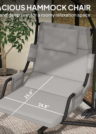 Hammock Chair with Stand and PA Coating Cushion, Hanging Swing Chair with Steel Frame for Indoor and Outdoor, Gray
