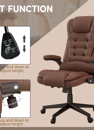 Massage Office Chair, Heated Reclining Computer Chair with 6 Vibration Points, Armrest and Remote, Brown