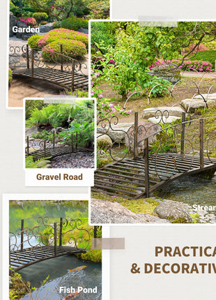 6' Metal Arch Backyard Garden Bridge, Safety Siderails, Arc Footbridge for Backyard Creek, Stream, Pond, Bronze