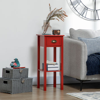 2-Tier Nightstand, Side Table with Drawer and Shelf for Living Room or Bedroom, Set of 2, Red