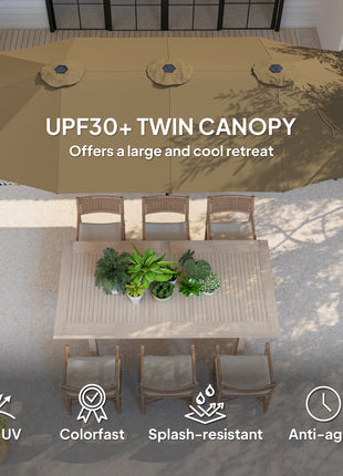13 ft. Extra Large Patio Umbrella with Easy Crank Handle, Vents for Outdoor, Patio, UPF30+, Coffee