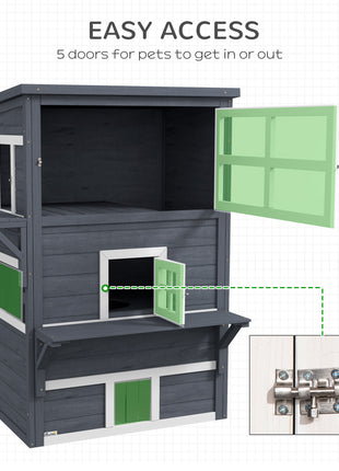 Cat House, Outdoor 3-Tier Kitty Shelter, Weather Resistant, w/ Escape Door