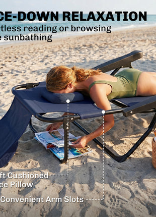 Folding Lounge Chair w/ Reclining Back, Navy Blue